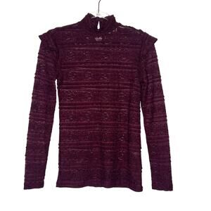 MELROSE AND MARKET Turtleneck Lace Top Long Sleeve Ruffle Trim Burgundy Size XS